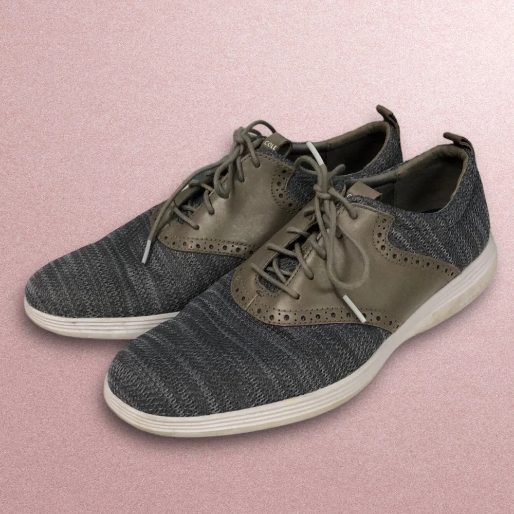 Cole Haan Grand OS Oxford Shoes Men's size 11Gray‎ Knit Leather Brogue Sneakers